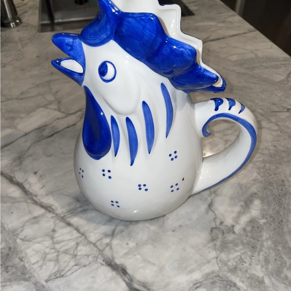 Ceramic Rooster Pitcher in Blue and White 10” CBK
